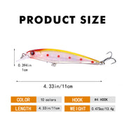 5 Pcs Fishing lures Minnow Flushing Lure for Bass, Trout, Pike, Stripers, Crappies, Catfish, Walleyes, White Bass, Rock Bass, and Pickerel - 4.33in/0.473oz