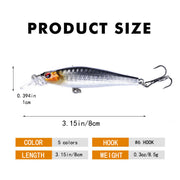 5 Pcs Fishing lures Minnow Flushing Lure for Bass, Trout, Pike, Stripers, Crappies, Catfish, Walleyes, White Bass, Rock Bass, and Pickerel - 3.15in/0.3oz