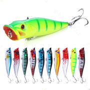 5 Pcs Fishing Lures Popper Baits For Bass, Pike, Pickerel, Panfish, Trout, Bluegill, Snook, Redfish, Striped Bass, Tarpon, Tuna, Mahi-mahi, and Kingfish - 3.54in/0.423oz