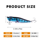 5 Pcs Fishing Lures Popper Baits For Bass, Pike, Pickerel, Panfish, Trout, Bluegill, Snook, Redfish, Striped Bass, Tarpon, Tuna, Mahi-mahi, and Kingfish - 3.54in/0.423oz